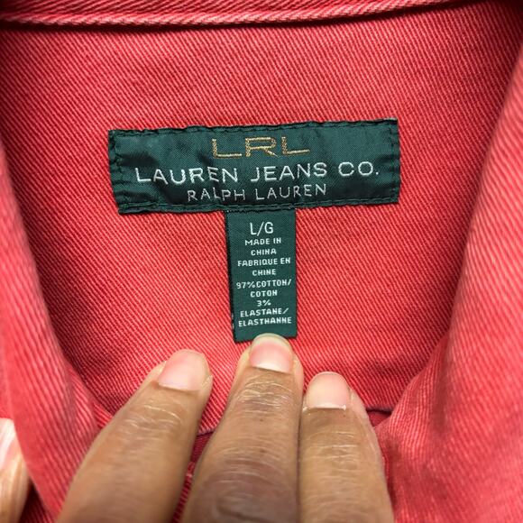 Lauren Ralph Lauren Red Denim Jacket Button Up Y2K Jean Streetwear Preppy Large - Picture 4 of 14